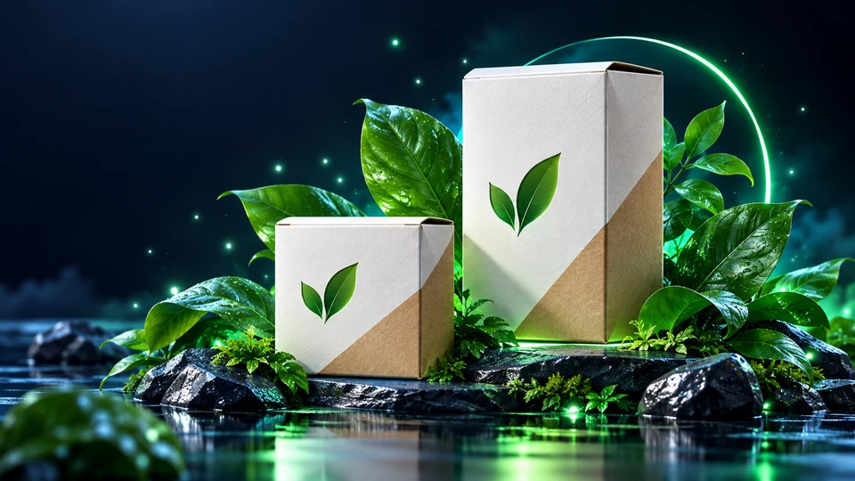 Small-batch product packaging with leaf emblems