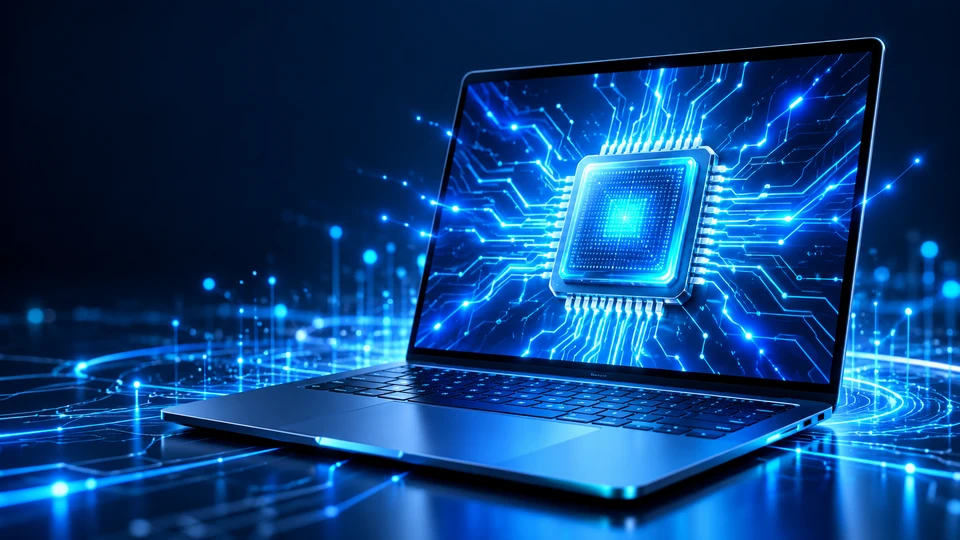 Laptop with a glowing AI chip